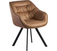 Chaise de salle à manger WOHNLING aspect daim beige rembourré, chaise de cuisine avec pieds noirs, chaise moderne à coque avec accoudoirs, chaise rembourrée design en tissu