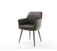 Chaise-de-salle-à-manger Xana-Flex avec accoudoirs microvelours anthracite vintage 4 pieds coniques noir ressorts ensachés