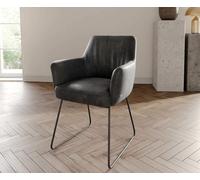 Chaise-de-salle-à-manger Xana-Flex avec accoudoirs microvelours anthracite vintage pied trapèze noir ressorts ensachés