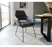 Chaise-de-salle-à-manger Yago-Flex avec accoudoirs cuir de vache noir pied trapèze noir ressorts ensachés