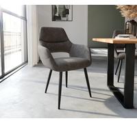 Chaise-de-salle-à-manger Yago-Flex avec accoudoirs microvelours anthracite vintage 4 pieds coniques noir ressorts ensachés