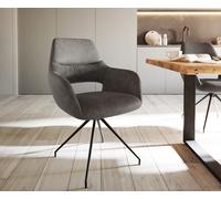 Chaise-de-salle-à-manger Yago-Flex avec accoudoirs microvelours anthracite vintage pied croisé conique noir ressorts ensachés