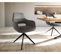 Chaise-de-salle-à-manger Yago-Flex avec accoudoirs microvelours anthracite vintage pied croisé large noir ressorts ensachés