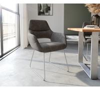 Chaise-de-salle-à-manger Yago-Flex avec accoudoirs microvelours anthracite vintage pied trapèze acier inoxydable brossé ressorts ensachés