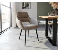 Chaise-de-salle-à-manger Yago-Flex avec accoudoirs microvelours taupe vintage 4 pieds coniques noir ressorts ensachés