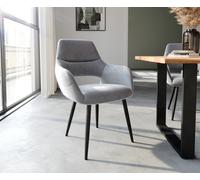 Chaise-de-salle-à-manger Yago-Flex avec accoudoirs velours gris 4 pieds coniques noir ressorts ensachés