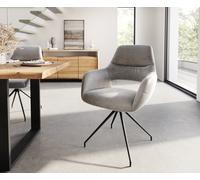 Chaise-de-salle-à-manger Yago-Flex avec accoudoirs velours gris pied croisé conique noir ressorts ensachés