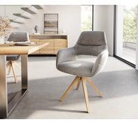 Chaise-de-salle-à-manger Yago-Flex avec accoudoirs velours gris pied en bois angulaire naturel ressorts ensachés