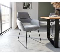 Chaise-de-salle-à-manger Yago-Flex avec accoudoirs velours gris pied trapèze noir ressorts ensachés