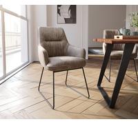 Chaise-de-salle-à-manger Zelia-Flex avec accoudoirs microvelours taupe vintage pied trapèze noir ressorts ensachés