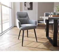 Chaise-de-salle-à-manger Zelia-Flex avec accoudoirs velours gris 4 pieds coniques noir ressorts ensachés