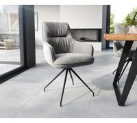 Chaise-de-salle-à-manger Zelia-Flex avec accoudoirs velours gris pied croisé conique noir ressorts ensachés