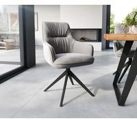 Chaise-de-salle-à-manger Zelia-Flex avec accoudoirs velours gris pied croisé large noir ressorts ensachés