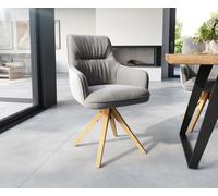 Chaise-de-salle-à-manger Zelia-Flex avec accoudoirs velours gris pied en bois angulaire naturel ressorts ensachés