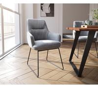 Chaise-de-salle-à-manger Zelia-Flex avec accoudoirs velours gris pied trapèze noir ressorts ensachés