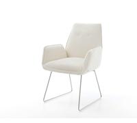 Chaise-de-salle-à-manger Zoa-Flex bouclé blanc pied trapèze acier inoxydable brossé ressorts ensachés