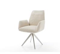 Chaise-de-salle-à-manger Zoa-Flex côtelé beige vintage pied croisé angulaire acier inoxydable brossé ressorts ensachés