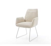 Chaise-de-salle-à-manger Zoa-Flex côtelé beige vintage pied trapèze acier inoxydable brossé ressorts ensachés