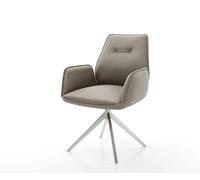 Chaise-de-salle-à-manger Zoa-Flex cuir de vache couleur boue pied croisé large acier inoxydable brossé ressorts ensachés