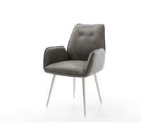 Chaise-de-salle-à-manger Zoa-Flex microvelours gris antique 4 pieds coniques acier inoxydable brossé ressorts ensachés