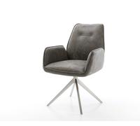 Chaise-de-salle-à-manger Zoa-Flex microvelours gris antique pied croisé large acier inoxydable brossé ressorts ensachés