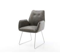Chaise-de-salle-à-manger Zoa-Flex microvelours gris antique pied trapèze acier inoxydable brossé ressorts ensachés