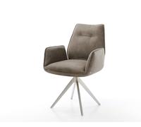 Chaise-de-salle-à-manger Zoa-Flex microvelours taupe vintage pied croisé angulaire acier inoxydable brossé ressorts ensachés
