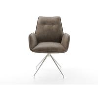 Chaise-de-salle-à-manger Zoa-Flex microvelours taupe vintage pied croisé conique acier inoxydable brossé ressorts ensachés