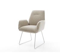 Chaise-de-salle-à-manger Zoa-Flex tissu tissé doux beige pied trapèze acier inoxydable resorts ensachés