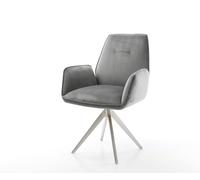 Chaise-de-salle-à-manger Zoa-Flex velours gris pied croisé angulaire acier inoxydable brossé ressorts ensachés