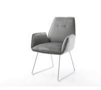 Chaise-de-salle-à-manger Zoa-Flex velours gris pied trapèze acier inoxydable brossé ressorts ensachés