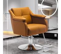Chaise de salon de coiffure hydraulique réglable en hauteur avec pivot à 360°, élégante et ergonomique, équipement de beauté pour coiffeurs, spa et studios de maquillage, orange, cadre argenté