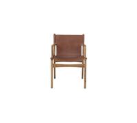 Chaise de salon en cuir de vache marron, structure en teck, fait main, fixe, uni - Bloomingville, Ollie - 60x55x84 cm