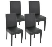 Chaise de séjour - Littau - Lot de 4 - Simili-cuir - Noir mat - Pieds foncés