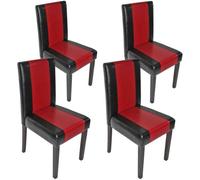 Chaise de séjour Littau - Noir-rouge - Lot de 4 - Simili-cuir - Pieds foncés