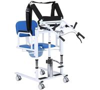 Chaise De Transfert Et Lève-Patient pour Usage Domestique - Lève-Patient Hydraulique avec Assistance À La Verticalisation, Siège Divisé À 180°, Capacité Charge 400 Kg pour Les Personnes Âgées,Bleu