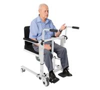Chaise de transfert hydraulique avec fonction toilette, chaise percée avec roulettes, capacité de charge de 150 kg, hauteur réglable de 43 à 63 cm, dossier à 180 °, 4 roulettes pivotantes, pour