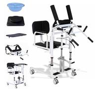 Chaise De Transfert Hydraulique, Fauteuil Roulant De Transfert, Siège Divisé 180°, Hauteur Assise 41-65cm, Pot De Lit Amovible, 4 Roues Verrouillables, Supporte Jusqu’À 200kg/440Lbs