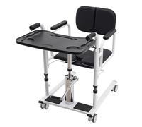 Chaise de transfert hydraulique pour patient - Chaise percée avec roulettes - Pour la maison - Capacité de charge de 150 kg - Réglable en hauteur - Dossier pliable à 180° - Noir