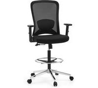 hjh Office Counterstuhl Top Work 44 Chaise de Travail Ergonomique Haute réglable en Maille, accoudoirs réglables en Hauteur, Soutien Lombaire et Anneau pour Les Pieds, Noire