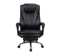 Chaise de travail pour la maison - Chaise de bureau grande et haute en cuir synthétique - Dossier haut - Pied en métal - Réglable - Support lombaire intégré avec repose-pieds - Noir