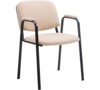 CLP Chaise de conférence Ken Pro empilable avec accoudoirs rembourrés, revêtement Tissu, piétement métal Noir Robuste jusqu'à 150 kg | Couleur crème