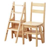 Chaise d'échelle de bibliothèque pliable en bois massif pour adultes Tabouret de marchepied convertible Présentoir pour bureau maison cuisine portable et pliable (35x46x90cm)