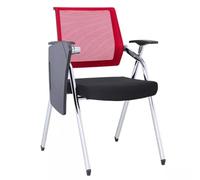 Chaise d'entraînement pliante à dossier en maille respirante avec accoudoirs et bloc-notes - Chaise de personnel de conférence et de réception (couleur : rouge, taille : 49 x 59 x 87 cm)
