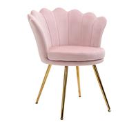 Chaise Design Coquillage Pieds Métal Dorés Effilés Velours Rose Poudré Rose