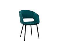 Chaise design en tissu velours bleu pétrole et métal noir PRISMA