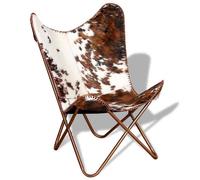 Chaise design papillon marron et blanc cuir de vache - L74 x P66 x H90 cm,Rectangulaire,1place 9937082