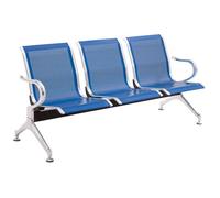 Chaise D'invité De Bureau En Acier Robuste, Chaise De Réception Avec Dossier, Banc De Salle D'attente 3 Places, Sièges Publics For Aéroport, Hôpital, Gare, Banque(Blue)