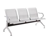Chaise D'invité De Bureau En Acier Robuste, Chaise De Réception Avec Dossier, Banc De Salle D'attente 3 Places, Sièges Publics For Aéroport, Hôpital, Gare, Banque(Silver)
