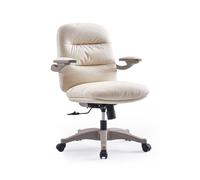 Chaise d'ordinateur Chaise de bureau avec accoudoirs rembourrés et rabattables en cuir microfibre, chaise de bureau relevable for la maison, le travail, l'étude, la chaise roulante pivotante, blanc Ch